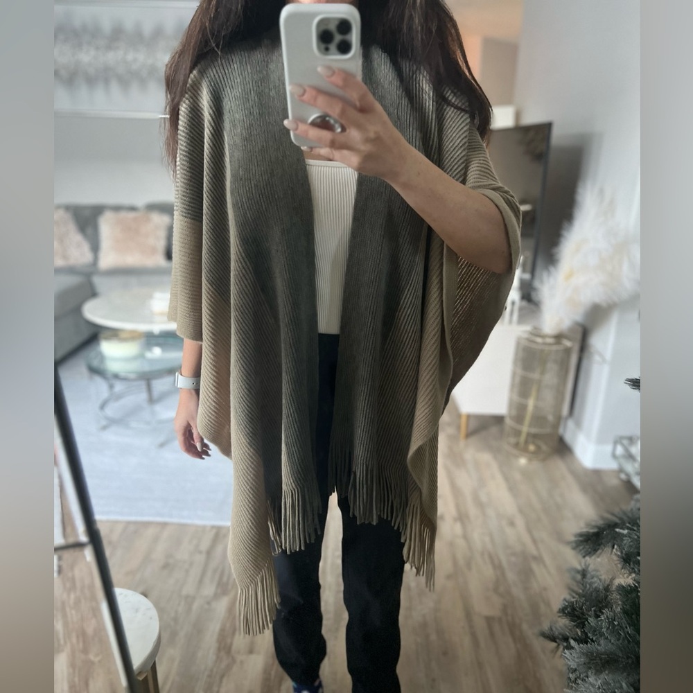 Vici Beige Grey Oversized Scarf Wrap Shawl Open Poncho